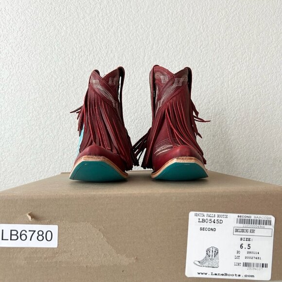 Lane SENITA FALLS Womens Cowboy Bootie 6.5 Red Fringe Western Cowgirl Boots - Picture 10 of 11